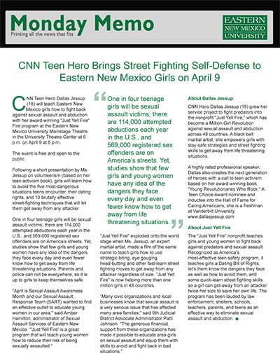 CNN Teen Hero Brings Street Fighting Self-Defense to Eastern New Mexico Girls on April 9